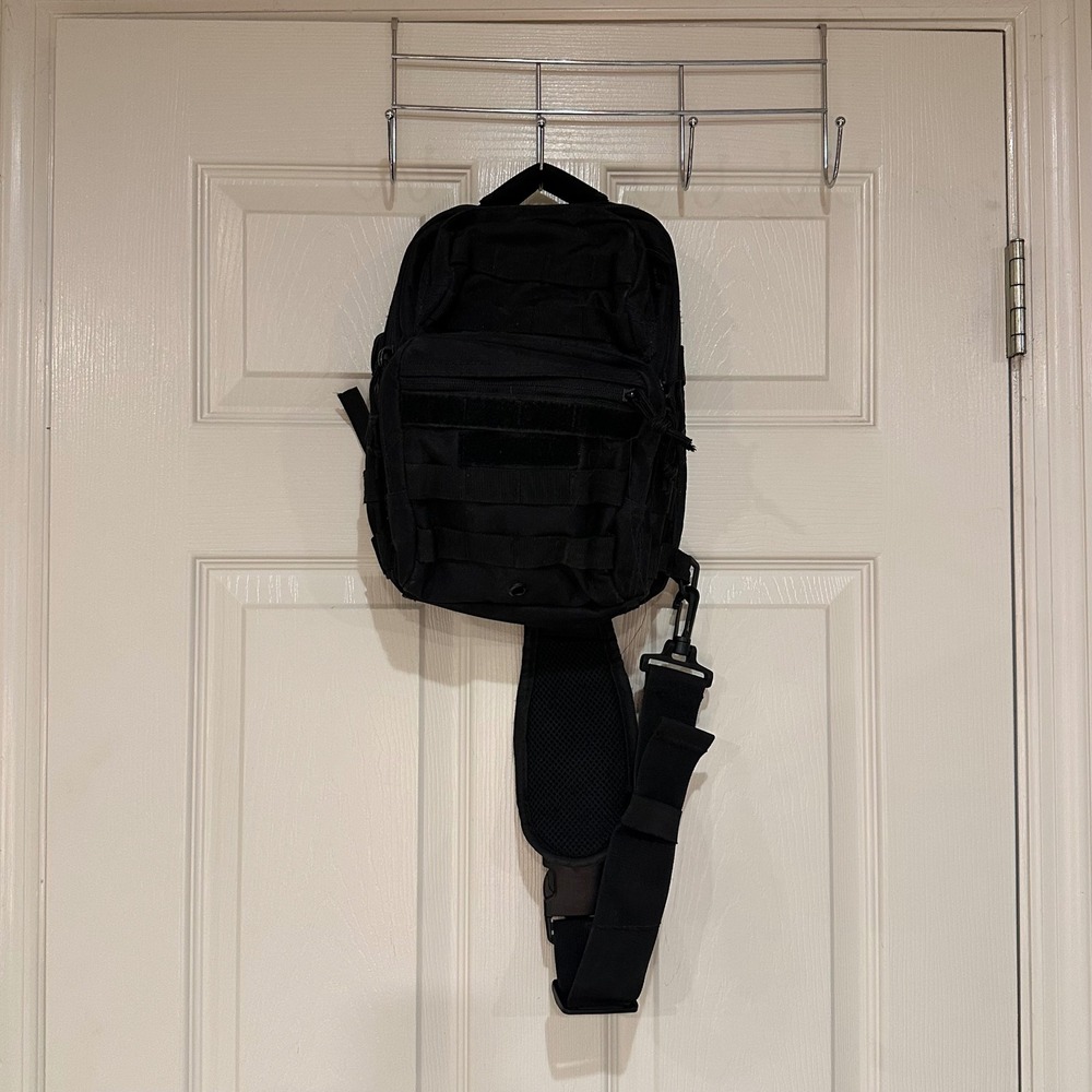 Men Tactical Sling Bag Black Canvas Utility Shoulder Backpack EDC